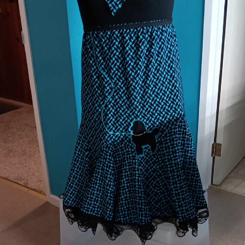 Black and Blue Fit and Flare Midi Skirt
